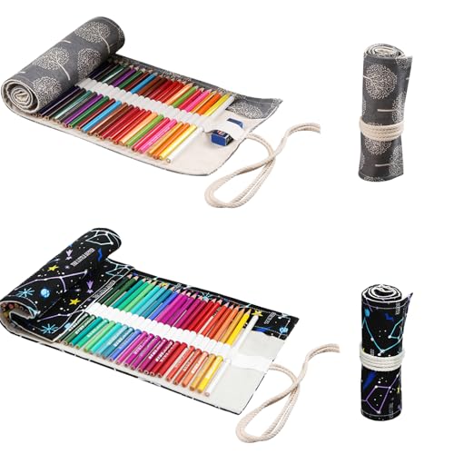 LIMEOW 36Löcher Stifterolle Stifte Tasche Stiftemappe Rollmäppchen Leinwand Rolle Pinselmappe Stifttasche Pinseltasche Künstler Ideal für Studenten und Künstler Mit Rollmäppchen Für Stifte,Pinsel,etc von LIMEOW