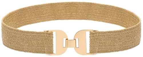 LIMHOO Damen Breite Dehnbare Taille Gürtel Stroh gewebt Elastische Stretch Breite Gürtel für Kleider (P19496 Khaki Mittel) von LIMHOO