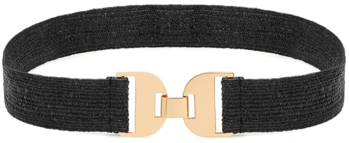 LIMHOO Damen Breite Dehnbare Taille Gürtel Stroh gewebt Elastische Stretch Breite Gürtel für Kleider (P19496 Schwarz Klein) von LIMHOO