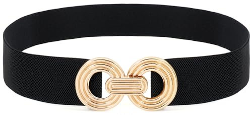 LIMHOO Damen Breite Elastische Taille Gürtel Mode Stretch-Bund (P19519 Schwarz Klein) von LIMHOO