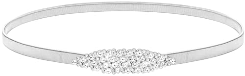 LIMHOO Damen Skinny Schmaler Metall Taille Gürtel Elastische Dünne Taille Gürtel Für Kleid Stretch Kette Gürtel (HY19414 Silber Klein) von LIMHOO