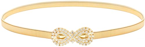 LIMHOO Damen Skinny Schmaler Metall Taille Gürtel Elastische Dünne Taille Gürtel Für Kleid Stretch Kette Gürtel (HY19416 Gold Mittel) von LIMHOO