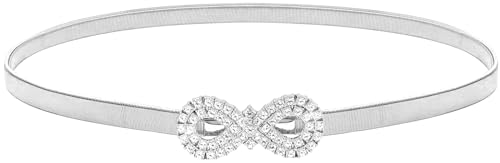 LIMHOO Damen Skinny Schmaler Metall Taille Gürtel Elastische Dünne Taille Gürtel Für Kleid Stretch Kette Gürtel (HY19416 Silber Mittel) von LIMHOO