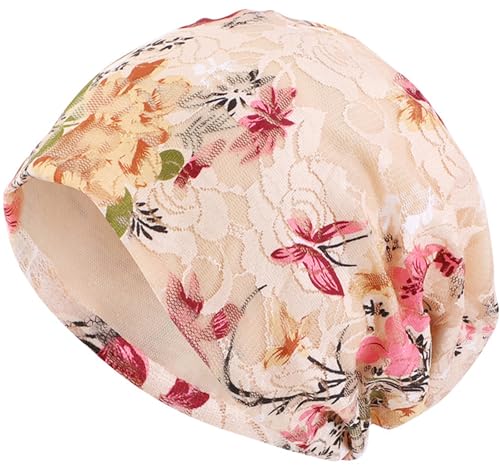 LIMHOO Damen-Spitzen-Chemo Beanie Hut Weicher Turban-Kopfschmuck für Krebspatienten Haarausfall Alopecia (Khaki) von LIMHOO