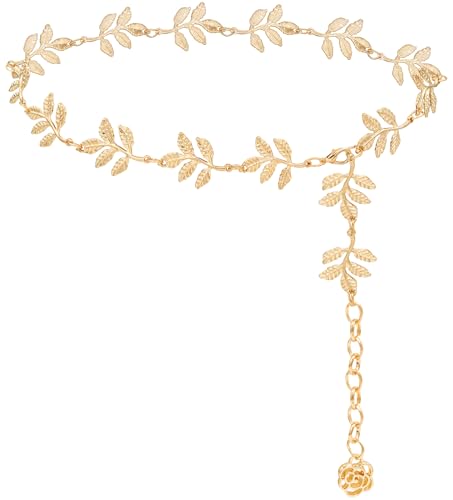 LIMHOO Metall Taille Ketten für Mode Damen Körper Gürtel Kette Gürtel für Kleid Vest Jeans (Blätter Gold Mittel) von LIMHOO