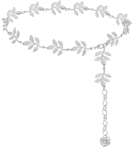 LIMHOO Metall Taille Ketten für Mode Damen Körper Gürtel Kette Gürtel für Kleid Vest Jeans (Blätter Silber Groß) von LIMHOO