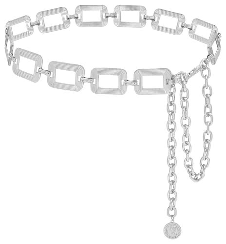 LIMHOO Metall Taille Ketten für Mode Damen Körper Gürtel Kette Gürtel für Kleid Vest Jeans (Quadratisch Silber Klein) von LIMHOO