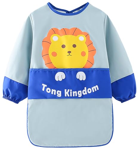 LIMHOO Wasserdichte Malschürze für Kinder im Alter von 2-6 Jahren - Graffiti-Malschürze für Kleinkinder (Blauer Löwe-M) von LIMHOO