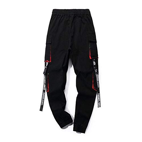 Hip Hop Black Cargo Pants Hose Männer Ribbons Streetwear Joggers Jogginghose Overalls Herren Hosen-1_M. von LIMILI