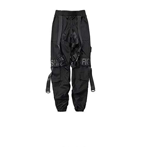 Hip Hop Black Cargo Pants Hose Männer Ribbons Streetwear Joggers Jogginghose Overalls Herren Hosen-4_S. von LIMILI