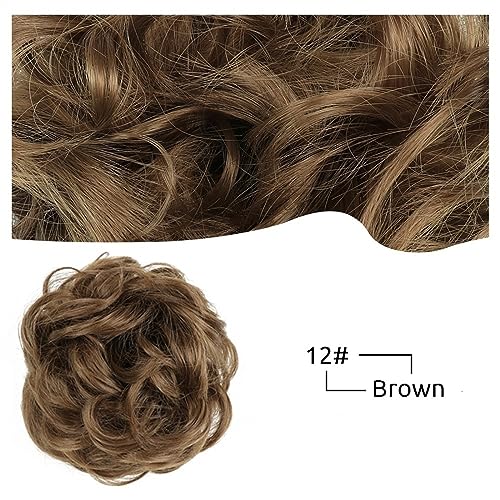 1 Packung Messy Bun Haarteile, gewellte, lockige Haargummis, Gummiband, synthetische Dutt-Pferdeschwanz-Zopfverlängerungen, Damen-Dutt-Perücken (Color : 12) von LIMKOO