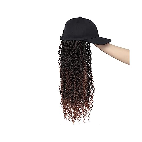 Damenperücke Mit Hut Baseball-Perücke mit geflochtener Haarverlängerung, verstellbare Kappe, Synthetik mit lockigem Haar Mütze Mit Befestigten Haaren für Damen (Color : Chocolate) von LIMKOO