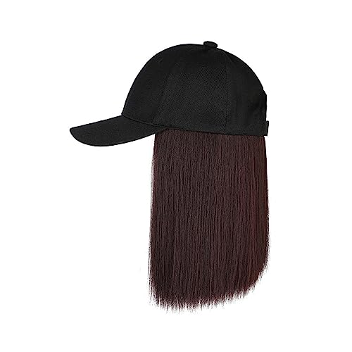 Damenperücke Mit Hut Frauen Schwarz/Braun Eimer Hüte Mit Haar Hut Perücke Mit Glattem Haar Synthetische Baseball Kappe Haar Perücken Einstellbar for mädchen Mütze Mit Befestigten Haaren für Damen (Co von LIMKOO