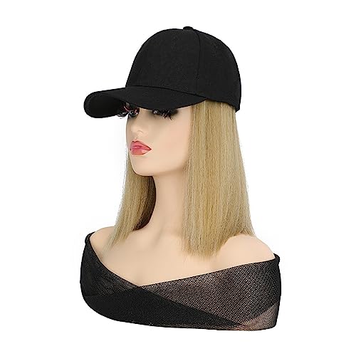 Damenperücke Mit Hut Frauen Schwarz/Braun Eimer Hüte Mit Haar Hut Perücke Mit Glattem Haar Synthetische Baseball Kappe Haar Perücken Einstellbar for mädchen Mütze Mit Befestigten Haaren für Damen (Co von LIMKOO