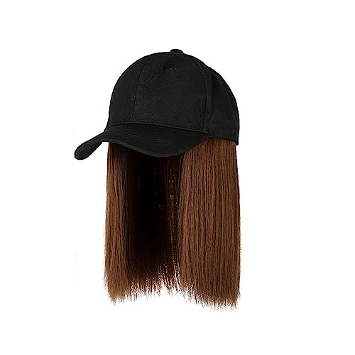 Damenperücke Mit Hut Frauen Schwarz/Braun Eimer Hüte Mit Haar Hut Perücke Mit Glattem Haar Synthetische Baseball Kappe Haar Perücken Einstellbar for mädchen Mütze Mit Befestigten Haaren für Damen (Co von LIMKOO