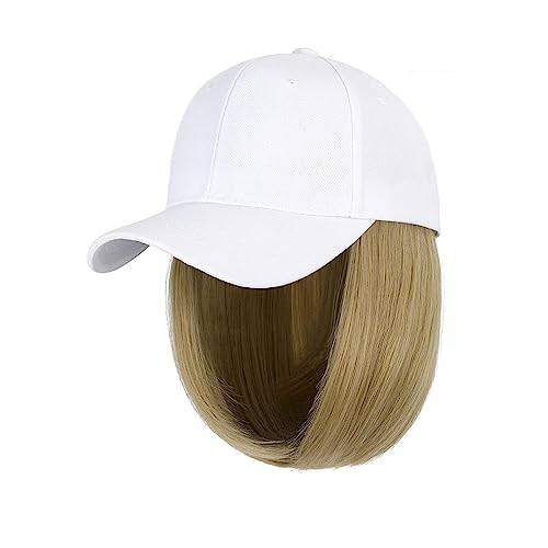 Damenperücke Mit Hut Kappe Synthetische Perücke Haarverlängerungen Haarperücken for Frauen Kurze Gerade Bob Hochtemperaturfaser Einstellbare Hip Hop Baseballkappe Mütze Mit Befestigten Haaren für Dame von LIMKOO