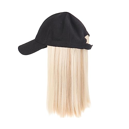 Damenperücke Mit Hut Kappe Synthetische Perücke Haarverlängerungen Haarperücken for Frauen Kurze Gerade Bob Hochtemperaturfaser Einstellbare Hip Hop Baseballkappe Mütze Mit Befestigten Haaren für Dame von LIMKOO