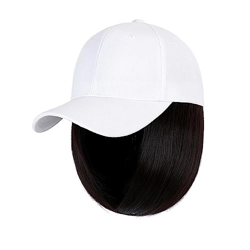 Damenperücke Mit Hut Kappe Synthetische Perücke Haarverlängerungen Haarperücken for Frauen Kurze Gerade Bob Hochtemperaturfaser Einstellbare Hip Hop Baseballkappe Mütze Mit Befestigten Haaren für Dame von LIMKOO