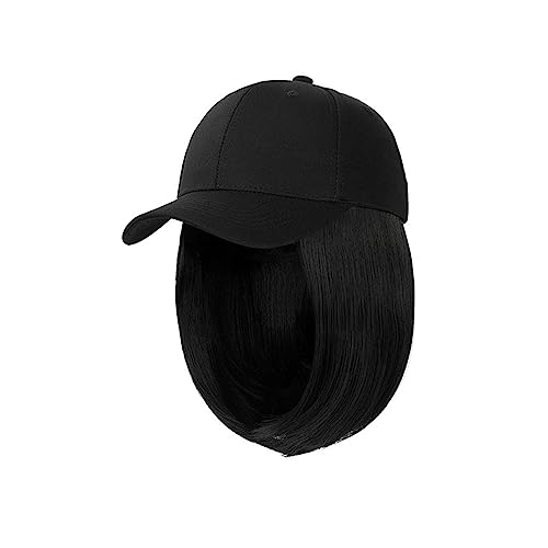 Damenperücke Mit Hut Kurze BoB-Kappenhaar-Perücke, tägliche Kappenhaar-Perücke, kurzes Haar, Promi-Baseballmütze, schwarzer und weißer Hut Mütze Mit Befestigten Haaren für Damen (Color : 8) von LIMKOO