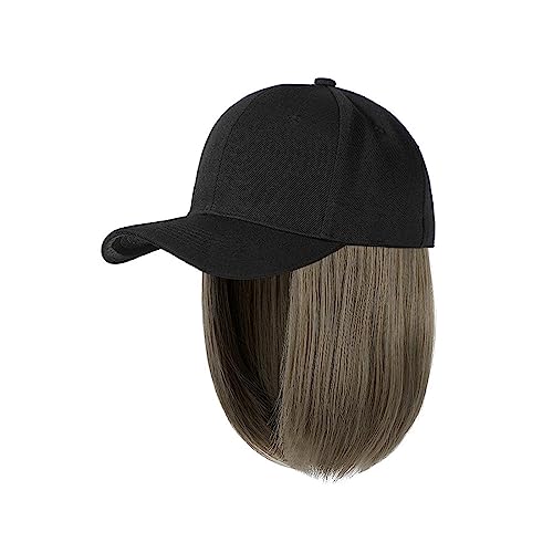 Damenperücke Mit Hut Synthetische Baseballkappe Perücke, kurze Perücke, schwarzer Hut, Perückenkappe mit Haaren, Bob-Haar, Baseballkappe, verstellbar Mütze Mit Befestigten Haaren für Damen (Color : 6 von LIMKOO