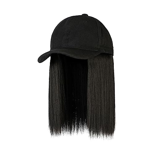 Damenperücke Mit Hut Synthetische Baseballkappe Perücke, kurze Perücke, schwarzer Hut, Perückenkappe mit Haaren, Bob-Haar, Baseballkappe, verstellbar Mütze Mit Befestigten Haaren für Damen (Color : 1 von LIMKOO