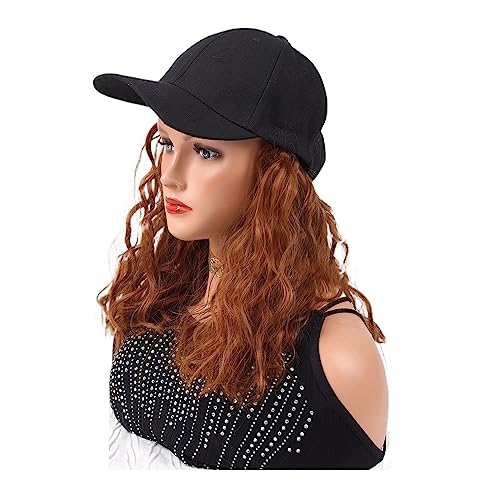 Damenperücke Mit Hut Synthetische Baseballkappe mit Haarverlängerungen, gerade blonde Hutperücke, verstellbar for Frau, braun-schwarze Farbe Mütze Mit Befestigten Haaren für Damen (Color : 13) von LIMKOO