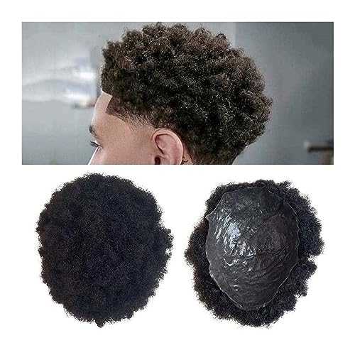 Herrenperücke Afro-Toupet for schwarze Männer, 0,04–0,06 mm, volle PU-Haut, 15,2 cm, verworrenes lockiges Echthaarteil, Herren-Ersatzhaarteil, 4 mm gewelltes Haar, Herren-Toupet Toupet für Männer (Co von LIMKOO