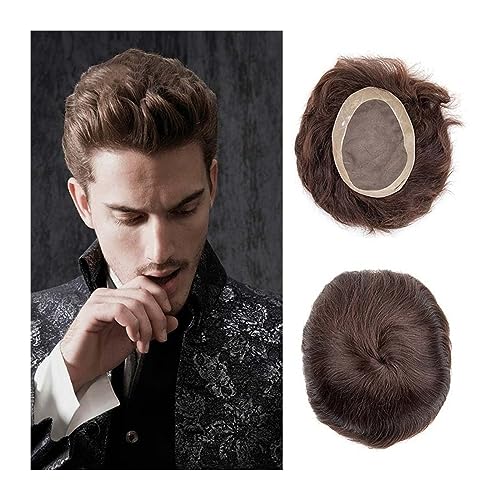 Herrenperücke Braunes Toupet for Männer, Poly-Beschichtung, feine Mono-NPU-Haarteile, glattes indisches Echthaar, Herren-Echthaar-Ersatzsysteme Toupet für Männer (Color : 30mm Wave Toupee 110%, Size von LIMKOO