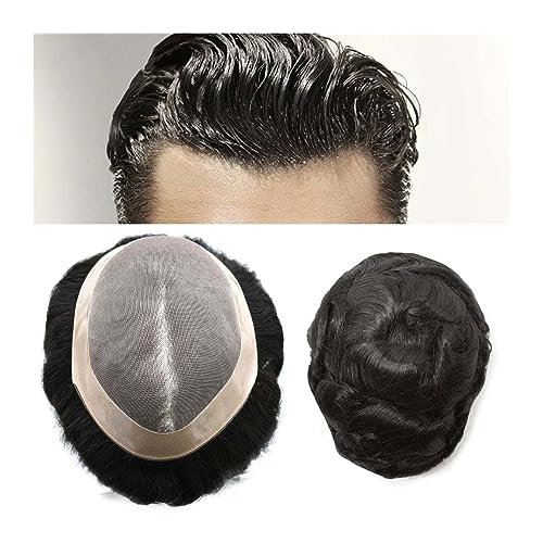 Herrenperücke Feines Mono-Herren-Toupet, 6 Zoll, Remy-Haar, Poly-Haut-Haarersatzsystem, 120% Dichte, langlebige PU-Monofilament-Perücke, Herren-Toupet Toupet für Männer (Color : 6 inches, Size : 7x von LIMKOO