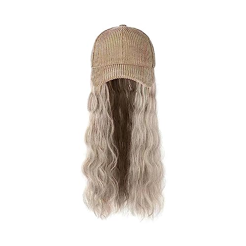 Hut Mit Befestigten Haaren für Damen Damen Mode lange lockige Haare Welle synthetische Perücke Kappe for den Winter abnehmbare einteilige schwarz braun grau Perücke mit Hut Hutperücke (Color : B) von LIMKOO