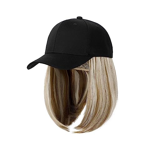 Hut Mit Befestigten Haaren für Damen Kappe Synthetische Perücke Haarverlängerungen Haarperücken for Frauen Kurze Gerade Bob Hochtemperaturfaser Einstellbare Hip Hop Baseballkappe Hutperücke (Color : von LIMKOO