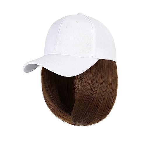 Hut Mit Befestigten Haaren für Damen Kappe Synthetische Perücke Haarverlängerungen Haarperücken for Frauen Kurze Gerade Bob Hochtemperaturfaser Einstellbare Hip Hop Baseballkappe Hutperücke (Color : von LIMKOO