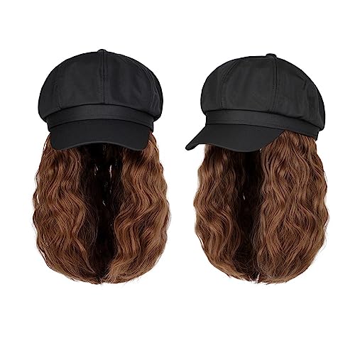 Hut Mit Befestigten Haaren für Damen Kappenperücke 10 Zoll gewellte lockige synthetische Perücken Baseballmütze Perückenkappe mit Haarperücken Haarverlängerungen Haarperücke Hutperücke (Color : F846 von LIMKOO