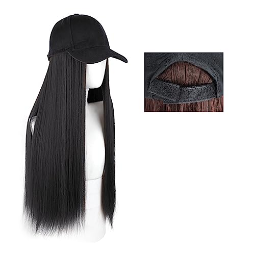 Hut Mit Befestigten Haaren für Damen Lange gerade Hut-Perücke, Highlight-Haar-Perücken, natürliche Verbindung, synthetische Baseballkappen-Haar-Perücke, Hut-Perücke, verstellbar for Frauen Hutperücke von LIMKOO