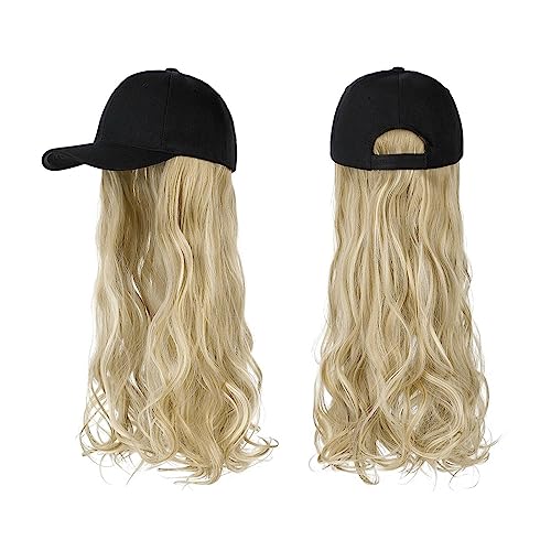 Hut Mit Befestigten Haaren für Damen Lange gewellte synthetische Perücke, Baseballkappe mit Haarverlängerungen, Hutperücken, natürliche Verbindungsperücke, verstellbar for Frauen Hutperücke (Color : von LIMKOO