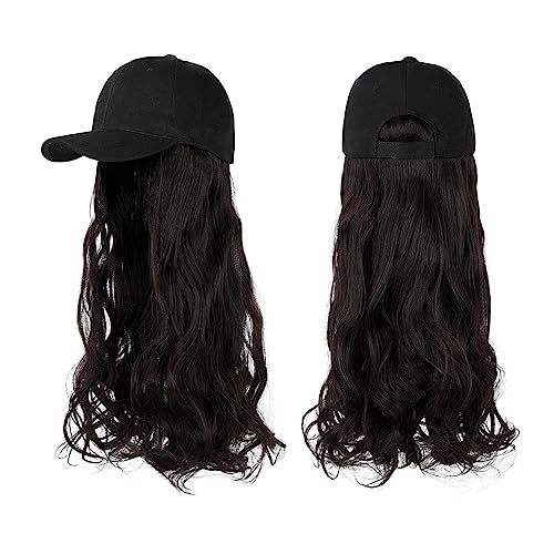 Hut Mit Befestigten Haaren für Damen Lange gewellte synthetische Perücke, Baseballkappe mit Haarverlängerungen, Hutperücken, natürliche Verbindungsperücke, verstellbar for Frauen Hutperücke (Color : von LIMKOO