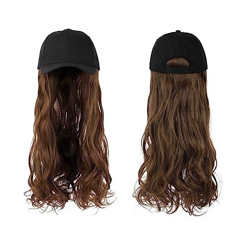 Hut Mit Befestigten Haaren für Damen Lange gewellte synthetische Perücke, Baseballkappe mit Haarverlängerungen, Hutperücken, natürliche Verbindungsperücke, verstellbar for Frauen Hutperücke (Color : von LIMKOO