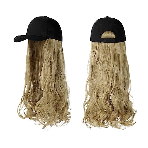 Hut Mit Befestigten Haaren für Damen Lange gewellte synthetische Perücke, Baseballkappe mit Haarverlängerungen, Hutperücken, natürliche Verbindungsperücke, verstellbar for Frauen Hutperücke (Color : von LIMKOO