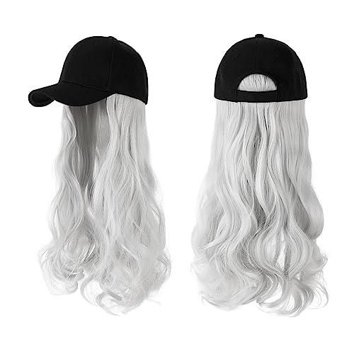 Hut Mit Befestigten Haaren für Damen Lange gewellte synthetische Perücke, Baseballkappe mit Haarverlängerungen, Hutperücken, natürliche Verbindungsperücke, verstellbar for Frauen Hutperücke (Color : von LIMKOO