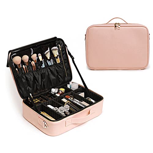 Make-up-Aufbewahrungsbox Damen Große Kapazität Leder Stoßfest Professionelle Kosmetiktasche Kosmetikerin Aufbewahrungsbox Reise Waschen Make-up Werkzeugtasche Kosmetikvitrine (Farbe: Gold, Größe: von LIMKOO