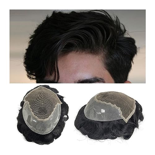 Perücken für Männer Herren-Toupet, Wellenprothese, Schweizer Spitze und PU-Basis, männliche Perücke, Echthaar-Ersatzsysteme, 15,2 cm, atmungsaktive schwarze Haarteile Toupet (Color : STRAIGHT TOUPEE- von LIMKOO