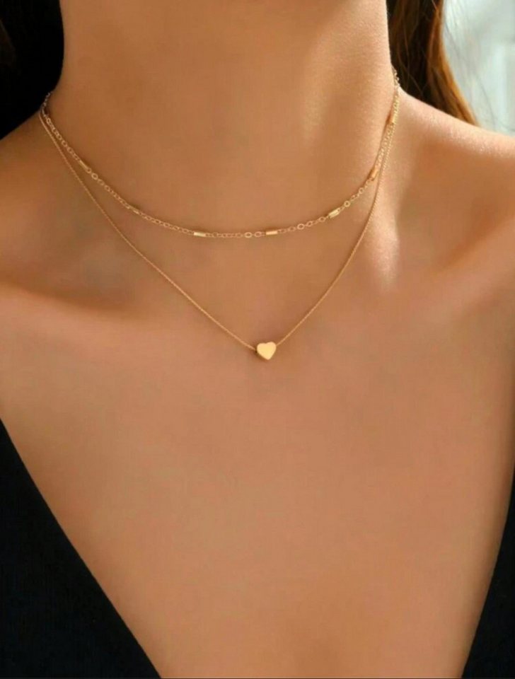 LIMONIA Kette mit Anhänger Doppellagige Kette mit Herz Anhänger in Goldoptik zarte Herzkette (1-tlg), Doppellagige Herzkette - verstellbare Länge, schlicht & süß von LIMONIA