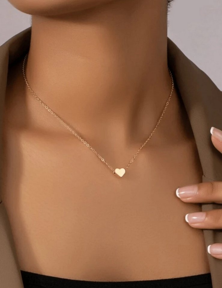 LIMONIA Kette mit Anhänger Herzanhänger zarte Halskette mit mini Herz-Anhänger in Goldoptik Damen (1-tlg), Herzkette - verstellbare Länge, schlicht & süß von LIMONIA