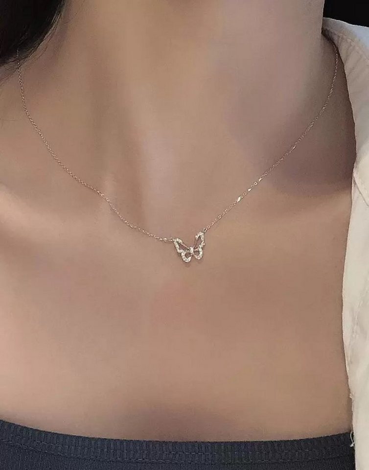 LIMONIA Kette mit Anhänger Schmetterling elegante Kette Halskette mit Steine Damen Silber (1-tlg), Schmetterling Halskette – Geschenk für Weihnachten, Valentinstag von LIMONIA