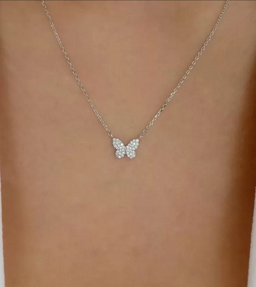 LIMONIA Kette mit Anhänger Schmetterling elegante Kette Halskette mit Steine Damen Silber (1-tlg), Schmetterling Halskette – Geschenk für Weihnachten, Valentinstag von LIMONIA