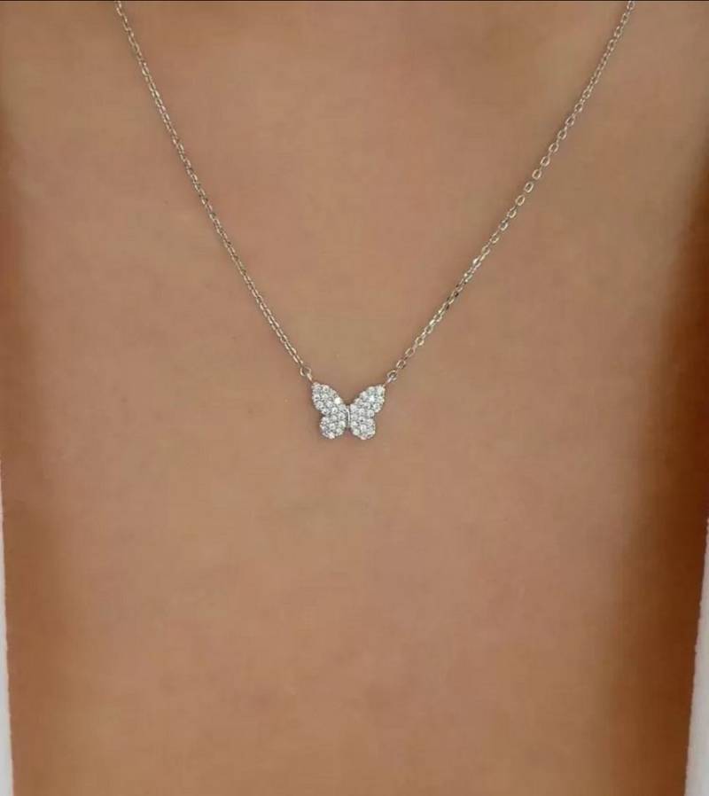 LIMONIA Kette mit Anhänger Schmetterling elegante Kette Halskette mit Steine Damen Silber (1-tlg), Schmetterling Halskette – Geschenk für Weihnachten, Valentinstag von LIMONIA