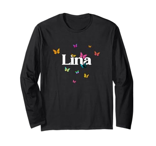 LINA - Schöner Mädchen Name mit bunten Schmetterlingen Langarmshirt LINA - Schöner Mädchen Name mit bunten Schmetterlingen Langarmshirt von LINA Tochter Enkel Geburtstag Geschenkideen