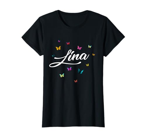 LINA - Schöner Mädchen Name mit bunten Schmetterlingen T-Shirt LINA - Schöner Mädchen Name mit bunten Schmetterlingen T-Shirt von LINA Tochter Enkel Geburtstag Geschenkideen
