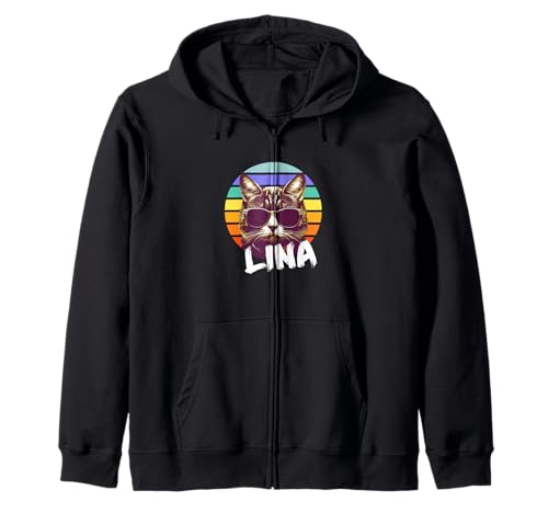 LINA - Schöner Mädchen Name mit lustiger Katze Kapuzenjacke von LINA Tochter Enkel Geburtstag Geschenkideen