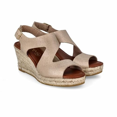 Lince Bequeme Jute-Sandalen, Gummisohle, Gel-Einlegesohle, V52651, hergestellt in Spanien, Carre Leder, 39 EU von LINCE